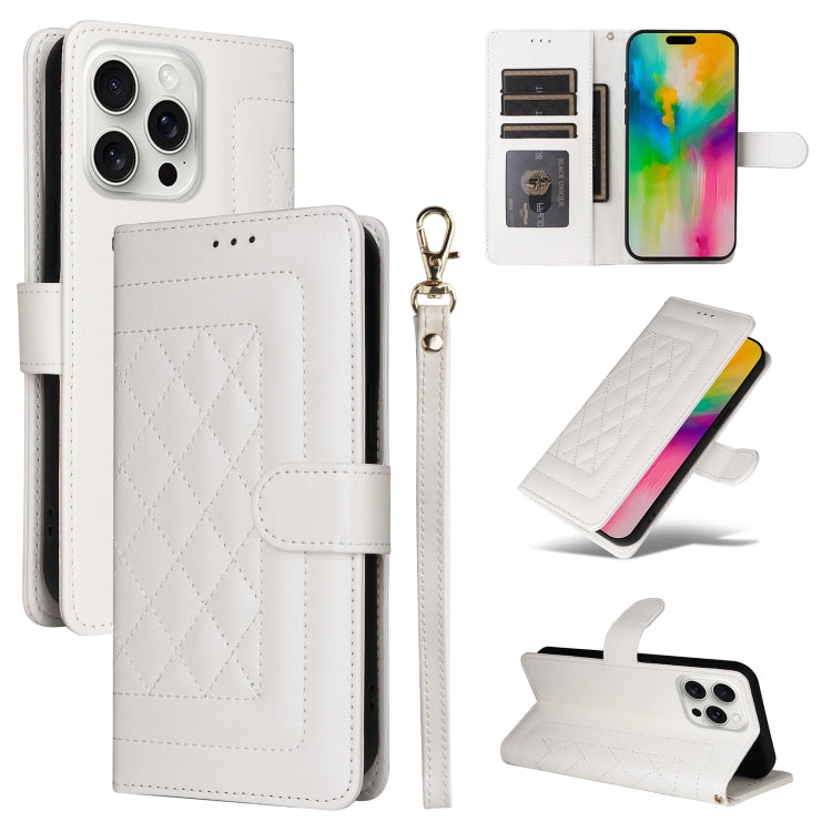 For iPhone 16 Pro Max Diamond Lattice Leather Flip Phone Case(White) - iPhone 16 Pro Max Cases by PMC Jewellery | Online Shopping South Africa | PMC Jewellery | Buy Now Pay Later Mobicred