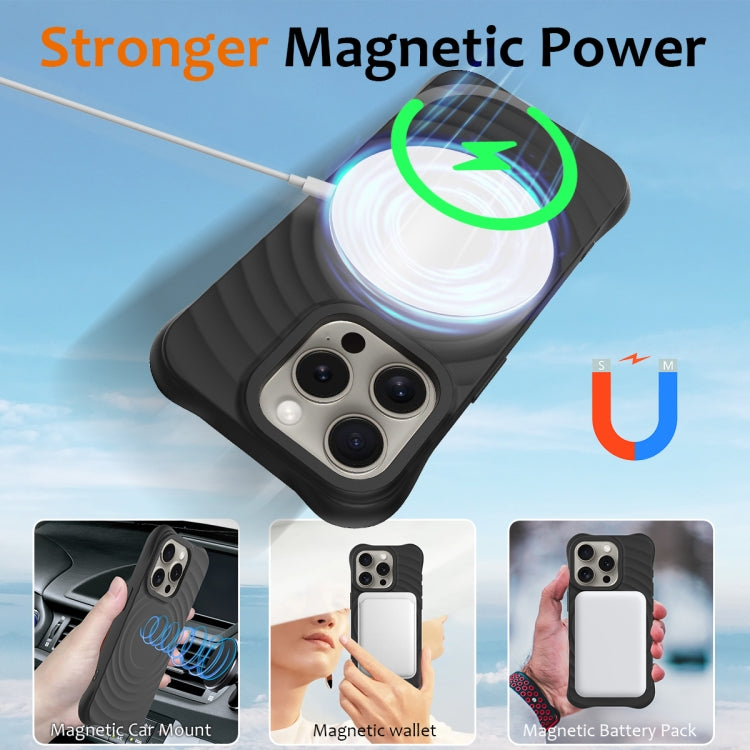 For iPhone 16 Pro Max Wave Texture MagSafe Magnetic Liquid Silicone Phone Case(Black) - iPhone 16 Pro Max Cases by PMC Jewellery | Online Shopping South Africa | PMC Jewellery | Buy Now Pay Later Mobicred