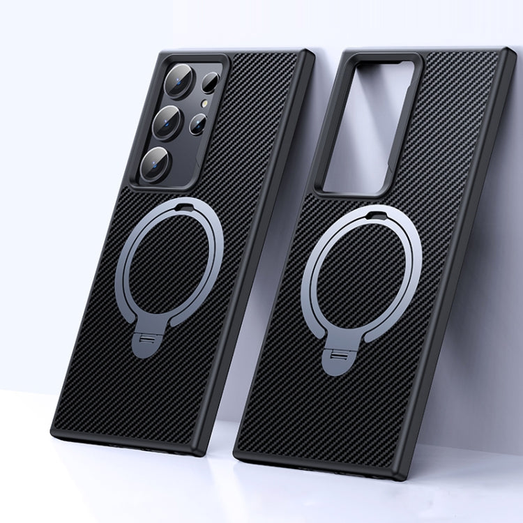 For Samsung Galaxy S24 Ultra 5G Double Ring MagSafe Holder Carbon Fibre Phone Case(Silver) - free shipping - PMC Jewellery - Order now!