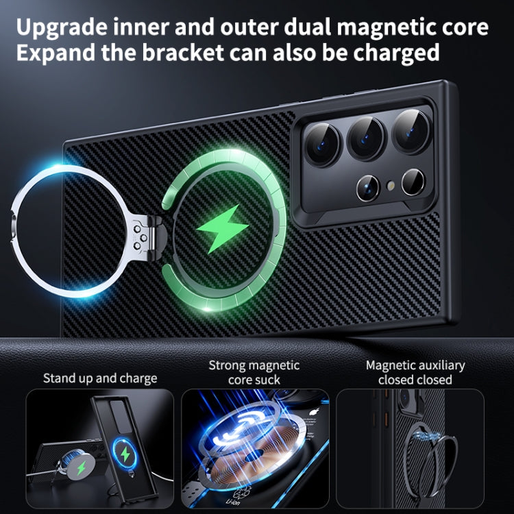 For Samsung Galaxy S24 Ultra 5G Double Ring MagSafe Holder Carbon Fibre Phone Case(Silver) - free shipping - PMC Jewellery - Order now!