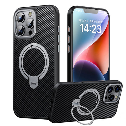 For iPhone 16 Pro Double Ring MagSafe Holder Carbon Fiber Phone Case(Silver) - iPhone 16 Pro Cases by PMC Jewellery | Online Shopping South Africa | PMC Jewellery | Buy Now Pay Later Mobicred