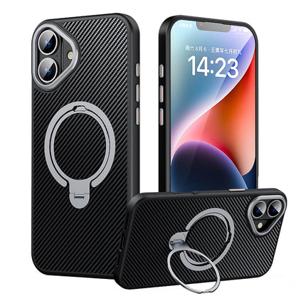 For iPhone 16 Double Ring MagSafe Holder Carbon Fiber Phone Case(Silver) - iPhone 16 Cases by PMC Jewellery | Online Shopping South Africa | PMC Jewellery | Buy Now Pay Later Mobicred