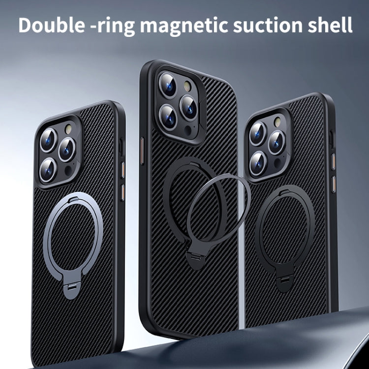 For iPhone 16 Pro Max Double Ring MagSafe Holder Carbon Fiber Phone Case(Silver) - iPhone 16 Pro Max Cases by PMC Jewellery | Online Shopping South Africa | PMC Jewellery | Buy Now Pay Later Mobicred