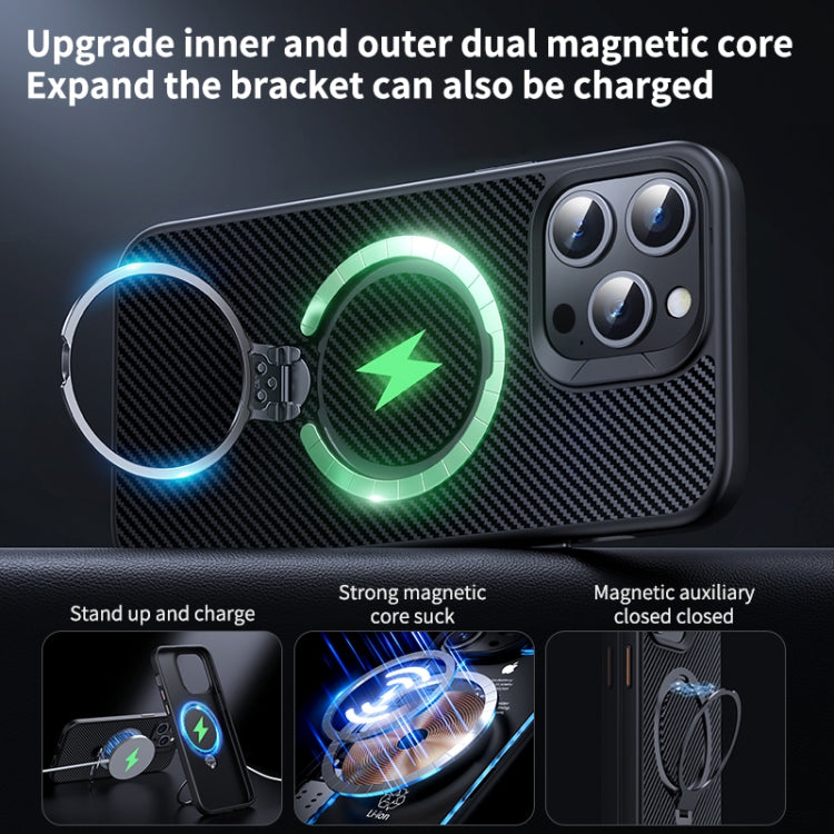 For iPhone 16 Plus Double Ring MagSafe Holder Carbon Fiber Phone Case(Black) - iPhone 16 Plus Cases by PMC TechLife | Online Shopping South Africa | PMC TechLife | Buy Now Pay Later Mobicred