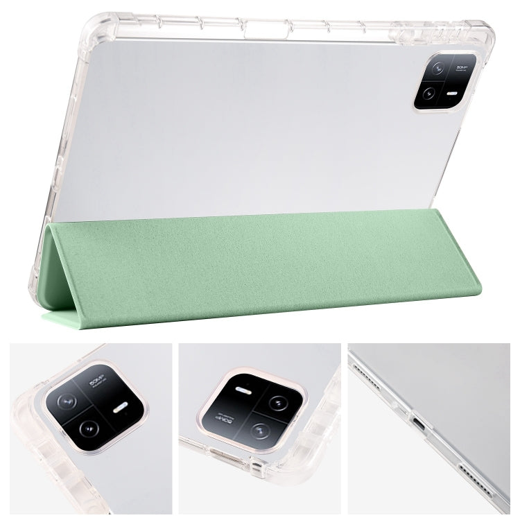 For iPad Pro 13 2024 3-fold Clear TPU Smart Leather Tablet Case with Pen Slot(Green) - iPad Pro 13 2024 Cases by PMC Jewellery | Online Shopping South Africa | PMC Jewellery | Buy Now Pay Later Mobicred