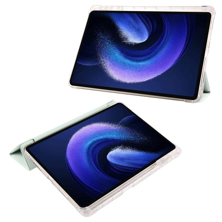 For iPad Pro 13 2024 3-fold Clear TPU Smart Leather Tablet Case with Pen Slot(Light Green) - iPad Pro 13 2024 Cases by PMC TechLife | Online Shopping South Africa | PMC TechLife | Buy Now Pay Later Mobicred