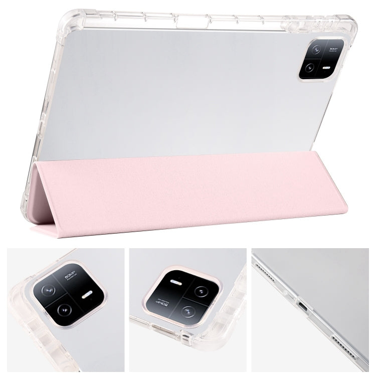 For iPad Pro 13 2024 3-fold Clear TPU Smart Leather Tablet Case with Pen Slot(Sand Pink) - iPad Pro 13 2024 Cases by PMC TechLife | Online Shopping South Africa | PMC TechLife | Buy Now Pay Later Mobicred