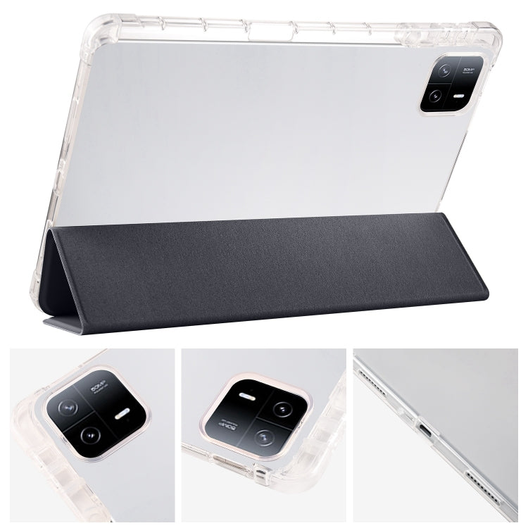 For iPad Air 11 2024 3-fold Clear TPU Smart Leather Tablet Case with Pen Slot(Black) - iPad Air 11 2024 Cases by PMC Jewellery | Online Shopping South Africa | PMC Jewellery | Buy Now Pay Later Mobicred
