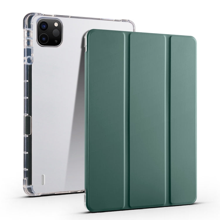 For iPad Air 13 2025 / 2024 3-fold Clear TPU Smart Leather Tablet Case with Pen Slot(Dark Green) - iPad Air 13 2025 / 2024 Cases by PMC TechLife | Online Shopping South Africa | PMC TechLife | Buy Now Pay Later Mobicred