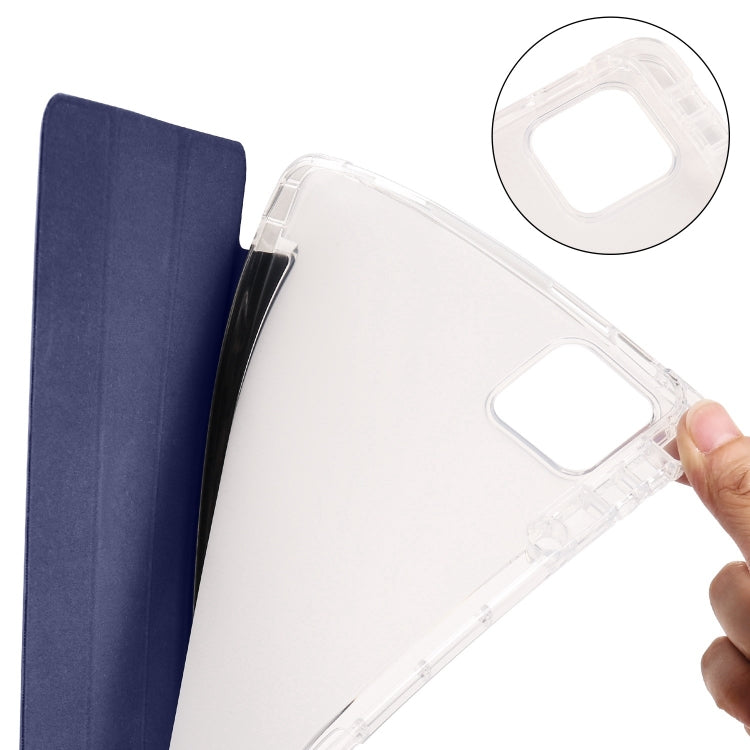 For iPad Air 13 2025 / 2024 3-fold Clear TPU Smart Leather Tablet Case with Pen Slot(Dark Blue) - iPad Air 13 2025 / 2024 Cases by PMC TechLife | Online Shopping South Africa | PMC TechLife | Buy Now Pay Later Mobicred
