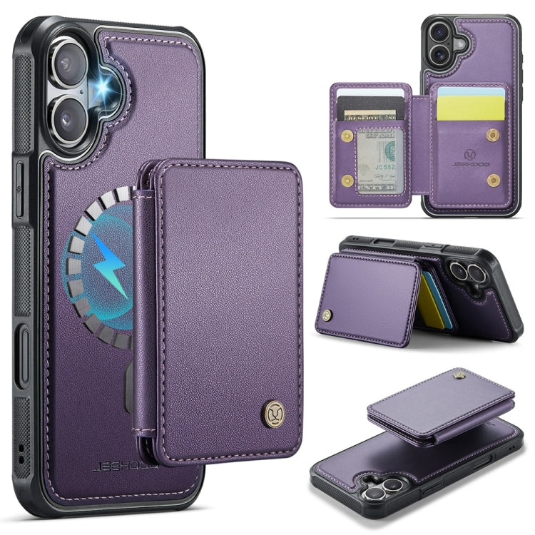 For iPhone 16 JEEHOOD J05 Business Magnetic Style RFID Leather Phone Case(Purple) - free shipping - PMC Jewellery - Order now!