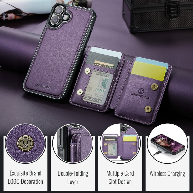 For iPhone 16 JEEHOOD J05 Business Magnetic Style RFID Leather Phone Case(Purple) - free shipping - PMC Jewellery - Order now!