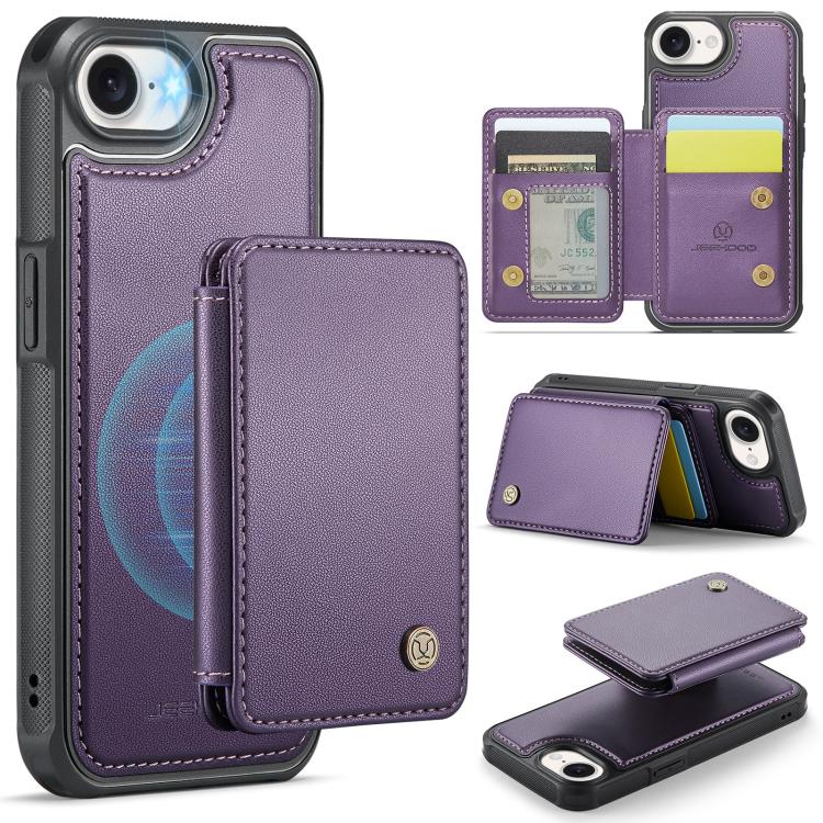 For iPhone 16e JEEHOOD J05 Business Magnetic Style RFID Leather Phone Case(Purple) - free shipping - PMc TechLife - Order now!