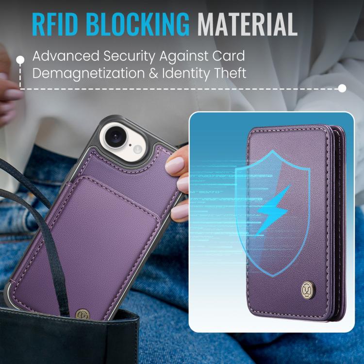 For iPhone 16e JEEHOOD J05 Business Magnetic Style RFID Leather Phone Case(Purple) - free shipping - PMc TechLife - Order now!
