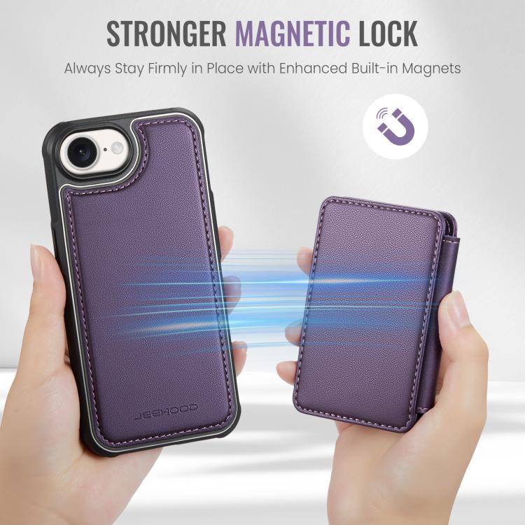 For iPhone 16e JEEHOOD J05 Business Magnetic Style RFID Leather Phone Case(Purple) - free shipping - PMc TechLife - Order now!