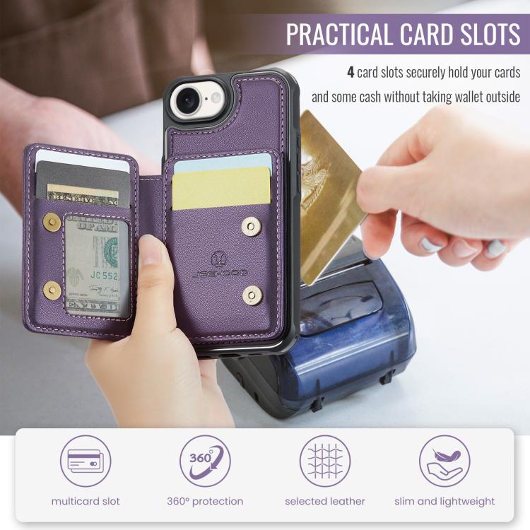 For iPhone 16e JEEHOOD J05 Business Magnetic Style RFID Leather Phone Case(Purple) - free shipping - PMc TechLife - Order now!