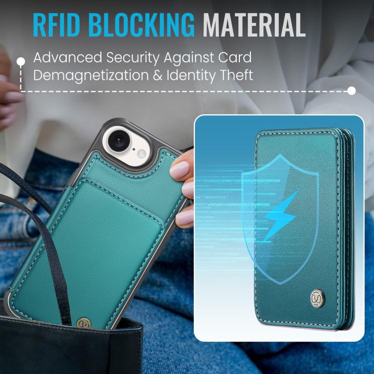 For iPhone 16e JEEHOOD J05 Business Magnetic Style RFID Leather Phone Case(Blue Green) - free shipping - PMc TechLife - Order now!