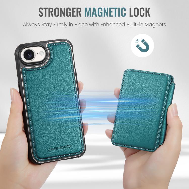 For iPhone 16e JEEHOOD J05 Business Magnetic Style RFID Leather Phone Case(Blue Green) - free shipping - PMc TechLife - Order now!