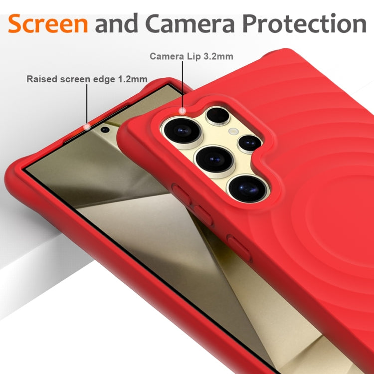 For Samsung Galaxy S25 Ultra 5G Wave Texture MagSafe Magnetic Liquid Silicone Phone Case(Red) - Galaxy S25 Ultra 5G Cases by PMC Jewellery | Online Shopping South Africa | PMC Jewellery | Buy Now Pay Later Mobicred