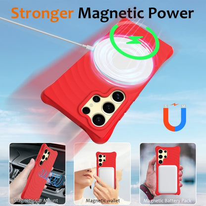 For Samsung Galaxy S25 Ultra 5G Wave Texture MagSafe Magnetic Liquid Silicone Phone Case(Red) - Galaxy S25 Ultra 5G Cases by PMC Jewellery | Online Shopping South Africa | PMC Jewellery | Buy Now Pay Later Mobicred