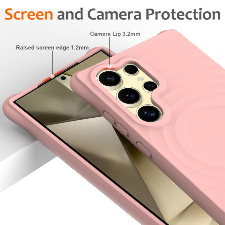 For Samsung Galaxy S25 Ultra 5G Wave Texture MagSafe Magnetic Liquid Silicone Phone Case(Pink) - Galaxy S25 Ultra 5G Cases by PMC Jewellery | Online Shopping South Africa | PMC Jewellery | Buy Now Pay Later Mobicred