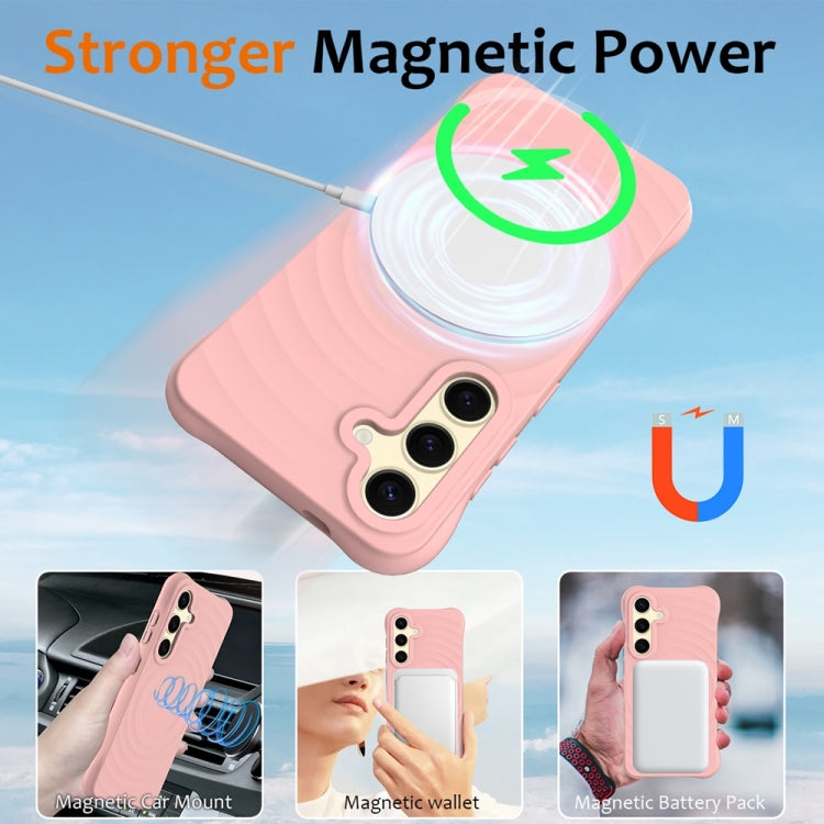 For Samsung Galaxy S25 5G Wave Texture MagSafe Magnetic Liquid Silicone Phone Case(Pink) - Galaxy S25 5G Cases by PMC Jewellery | Online Shopping South Africa | PMC Jewellery | Buy Now Pay Later Mobicred