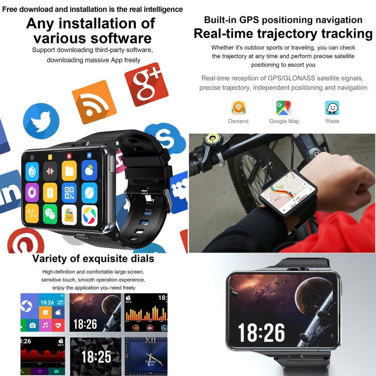 UNIWA DM200, 4GB+64GB, 2.88 inch Android 9.0 Smart Watch Phone, MT6761 Quad Core, Network: 4G(Black) - free shipping - PMC TechLife - Order now!