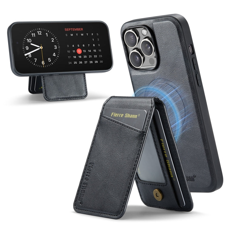 For iPhone 16 Pro Max Fierre Shann Cowhide Vertical Flip Magnetic Card Holder Phone Case(Black) - iPhone 16 Pro Max Cases by FIERRE SHANN | Online Shopping South Africa | PMC Jewellery | Buy Now Pay Later Mobicred