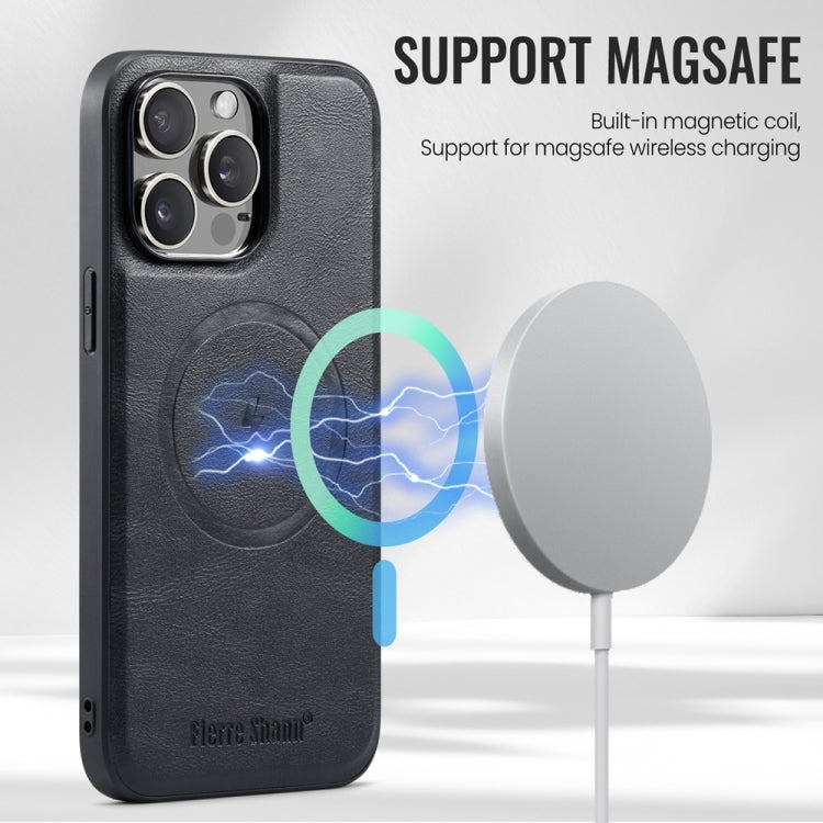 For iPhone 16 Pro Max Fierre Shann Cowhide Vertical Flip Magnetic Card Holder Phone Case(Black) - iPhone 16 Pro Max Cases by FIERRE SHANN | Online Shopping South Africa | PMC Jewellery | Buy Now Pay Later Mobicred