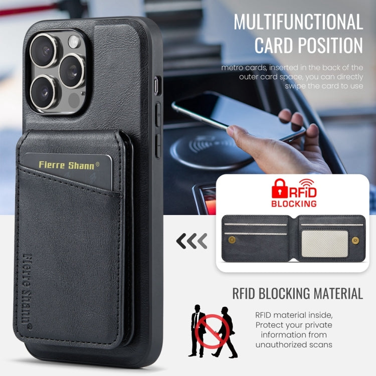 For iPhone 16 Pro Fierre Shann Cowhide Vertical Flip Magnetic Card Holder Phone Case(Black) - free shipping - PMC Jewellery - Order now!