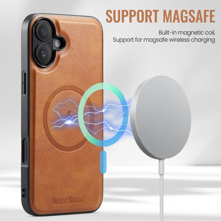 For iPhone 16 Plus Fierre Shann Cowhide Vertical Flip Magnetic Card Holder Phone Case(Brown) - iPhone 16 Plus Cases by FIERRE SHANN | Online Shopping South Africa | PMC Jewellery | Buy Now Pay Later Mobicred