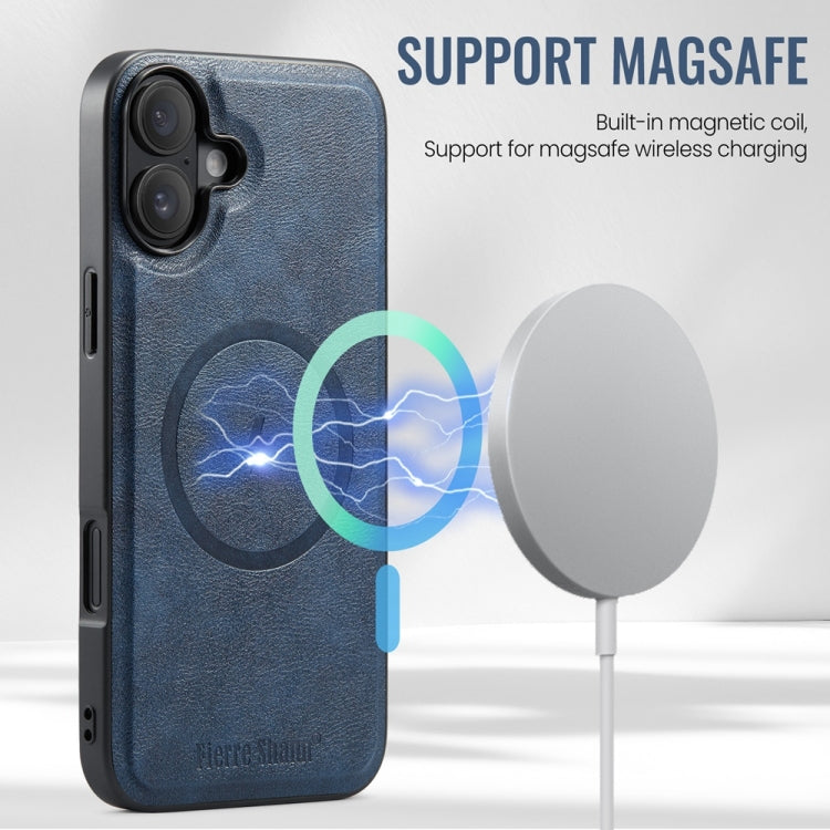 For iPhone 16 Plus Fierre Shann Cowhide Vertical Flip Magnetic Card Holder Phone Case(Blue) - free shipping - PMC Jewellery - Order now!