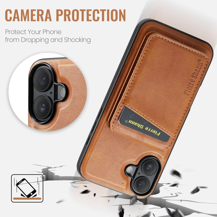 For iPhone 16 Fierre Shann Cowhide Vertical Flip Magnetic Card Holder Phone Case(Brown) - free shipping - PMC Jewellery - Order now!