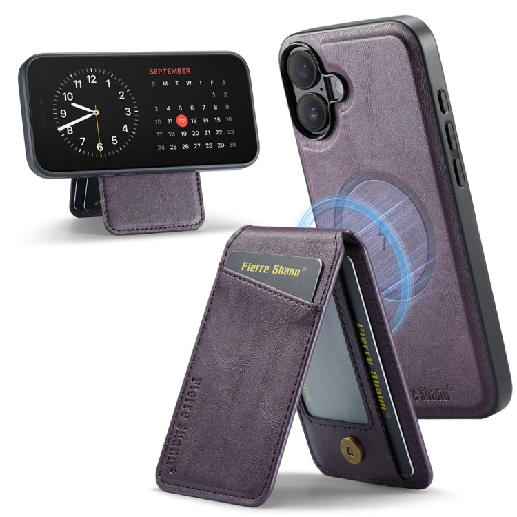 For iPhone 16 Fierre Shann Cowhide Vertical Flip Magnetic Card Holder Phone Case(Purple) - free shipping - PMC Jewellery - Order now!