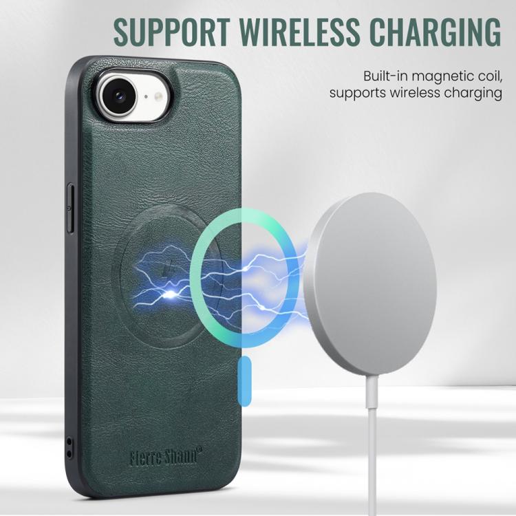 For iPhone 16e Fierre Shann Cowhide Vertical Flip Magnetic Card Holder Phone Case(Green) - free shipping - PMc TechLife - Order now!
