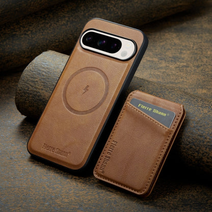 For Google Pixel 9 Pro Fierre Shann Oil Wax Cow Leather Magnetic Card Holder Phone Case(Brown) - Google Cases by FIERRE SHANN | Online Shopping South Africa | PMC Jewellery | Buy Now Pay Later Mobicred