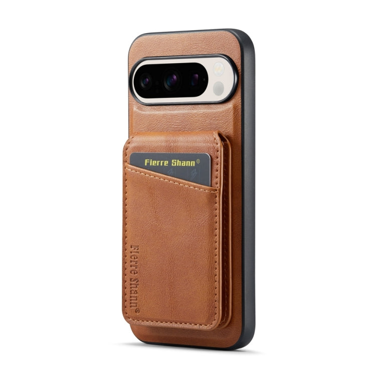 For Google Pixel 9 Pro Fierre Shann Cowhide Vertical Flip Magnetic Card Holder Phone Case(Brown) - Google Cases by FIERRE SHANN | Online Shopping South Africa | PMC TechLife | Buy Now Pay Later Mobicred