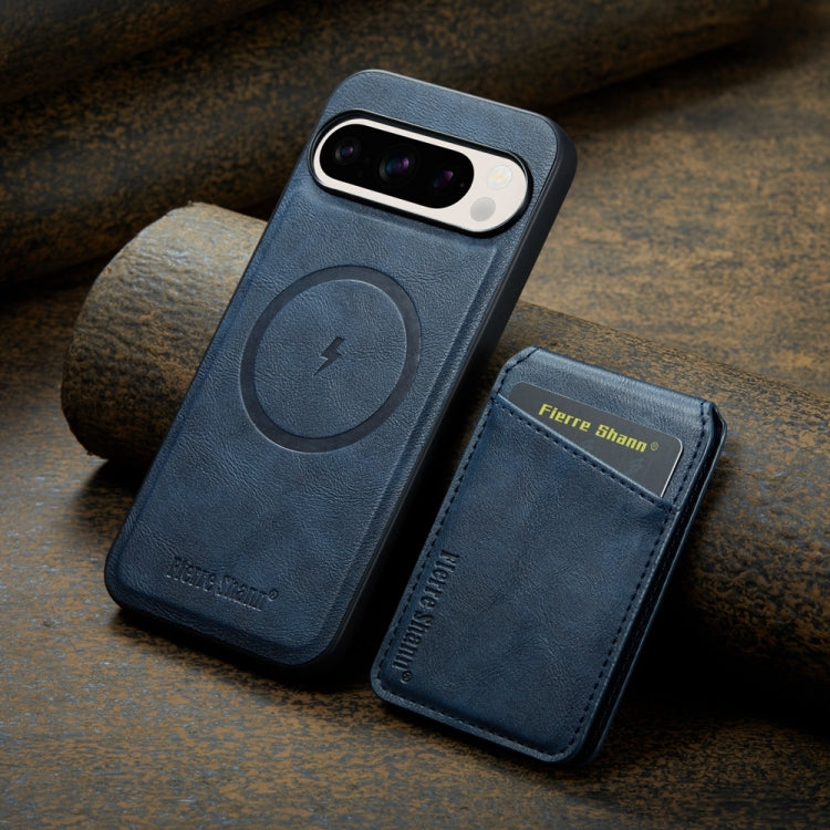 For Google Pixel 9 Pro Fierre Shann Cowhide Vertical Flip Magnetic Card Holder Phone Case(Blue) - free shipping - PMC TechLife - Order now!