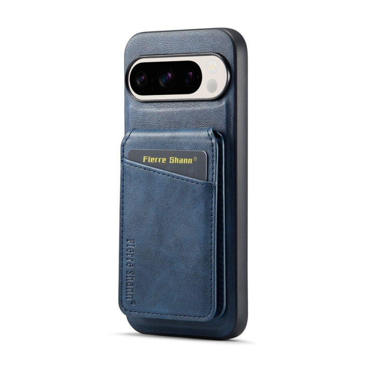 For Google Pixel 9 Pro Fierre Shann Cowhide Vertical Flip Magnetic Card Holder Phone Case(Blue) - free shipping - PMC TechLife - Order now!
