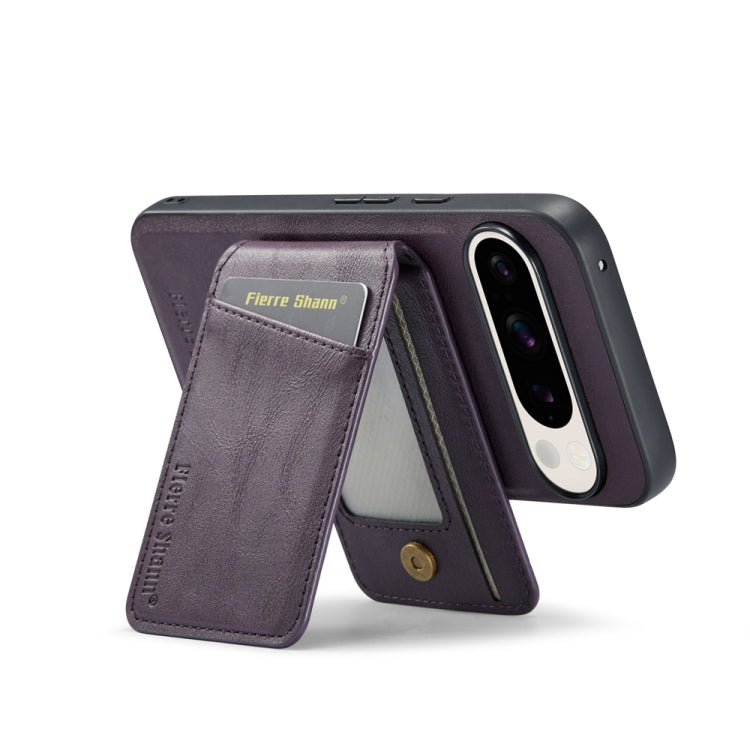 For Google Pixel 9 Pro Fierre Shann Oil Wax Cow Leather Magnetic Card Holder Phone Case(Purple) - Google Cases by FIERRE SHANN | Online Shopping South Africa | PMC Jewellery | Buy Now Pay Later Mobicred