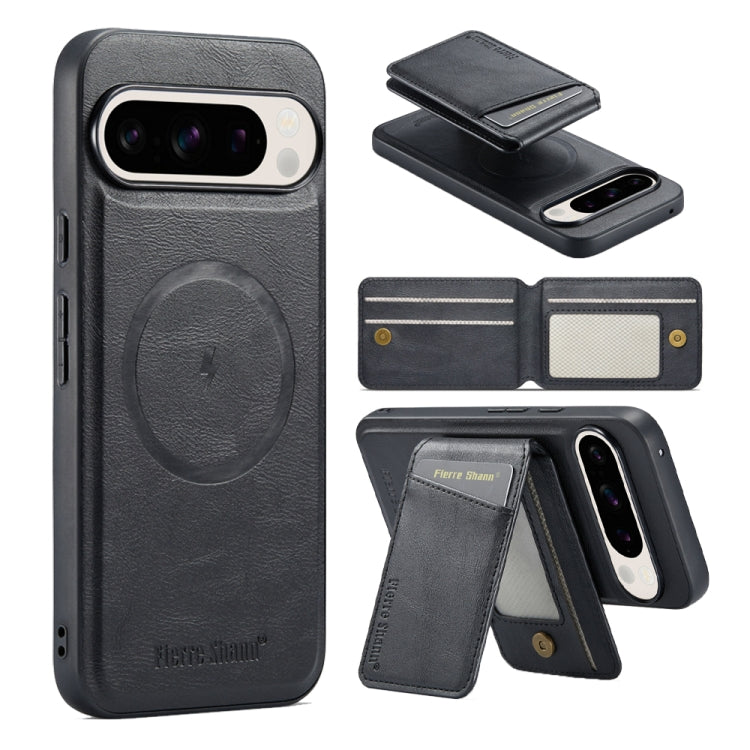 For Google Pixel 9 Fierre Shann Cowhide Vertical Flip Magnetic Card Holder Phone Case(Black) - free shipping - PMC TechLife - Order now!