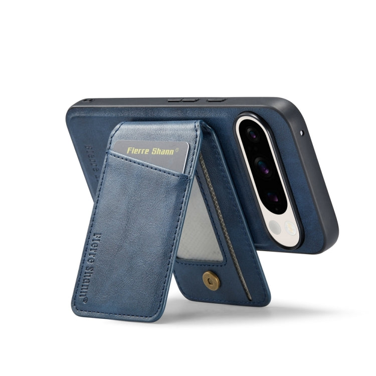 For Google Pixel 9 Fierre Shann Cowhide Vertical Flip Magnetic Card Holder Phone Case(Blue) - free shipping - PMC TechLife - Order now!