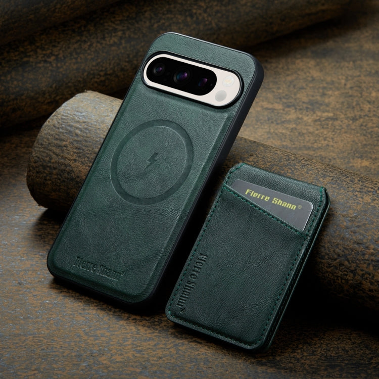 For Google Pixel 9 Fierre Shann Cowhide Vertical Flip Magnetic Card Holder Phone Case(Green) - Google Cases by FIERRE SHANN | Online Shopping South Africa | PMC TechLife | Buy Now Pay Later Mobicred