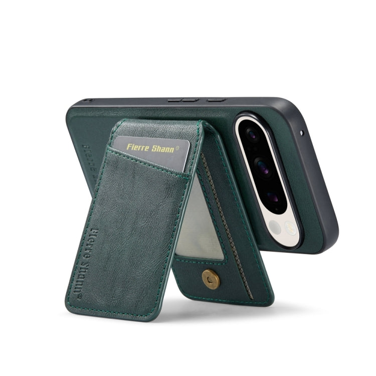 For Google Pixel 9 Fierre Shann Cowhide Vertical Flip Magnetic Card Holder Phone Case(Green) - Google Cases by FIERRE SHANN | Online Shopping South Africa | PMC TechLife | Buy Now Pay Later Mobicred