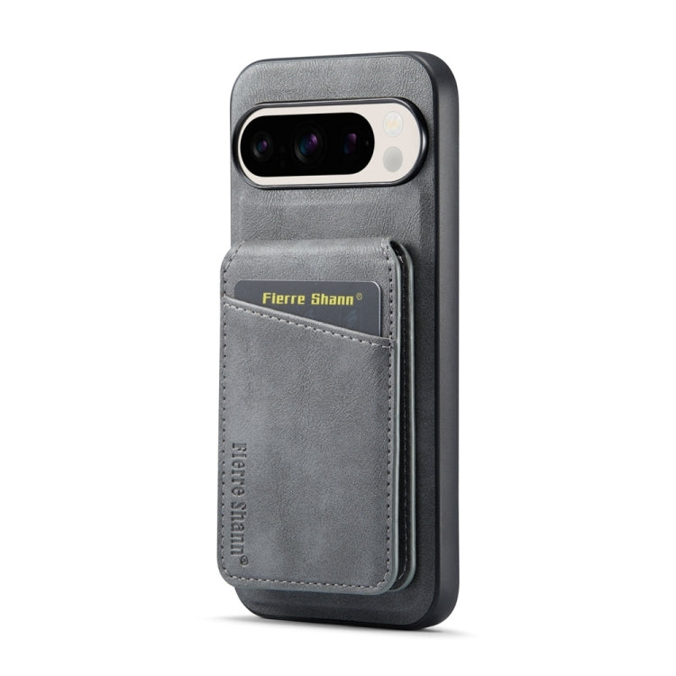 For Google Pixel 9 Fierre Shann Cowhide Vertical Flip Magnetic Card Holder Phone Case(Grey) - Google Cases by FIERRE SHANN | Online Shopping South Africa | PMC TechLife | Buy Now Pay Later Mobicred
