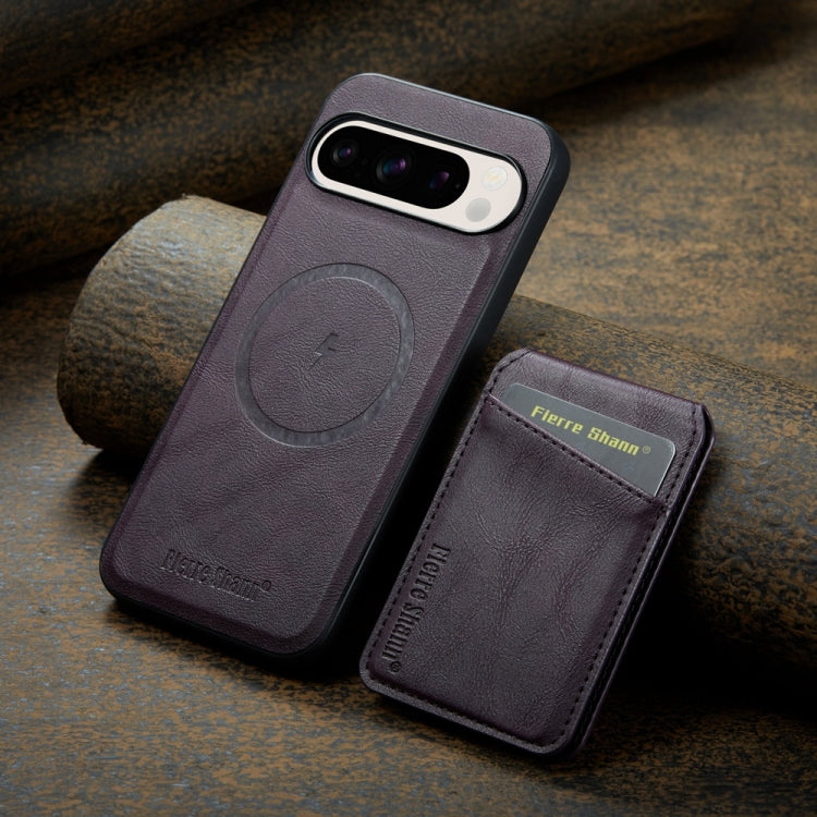 For Google Pixel 9 Fierre Shann Cowhide Vertical Flip Magnetic Card Holder Phone Case(Purple) - free shipping - PMC TechLife - Order now!