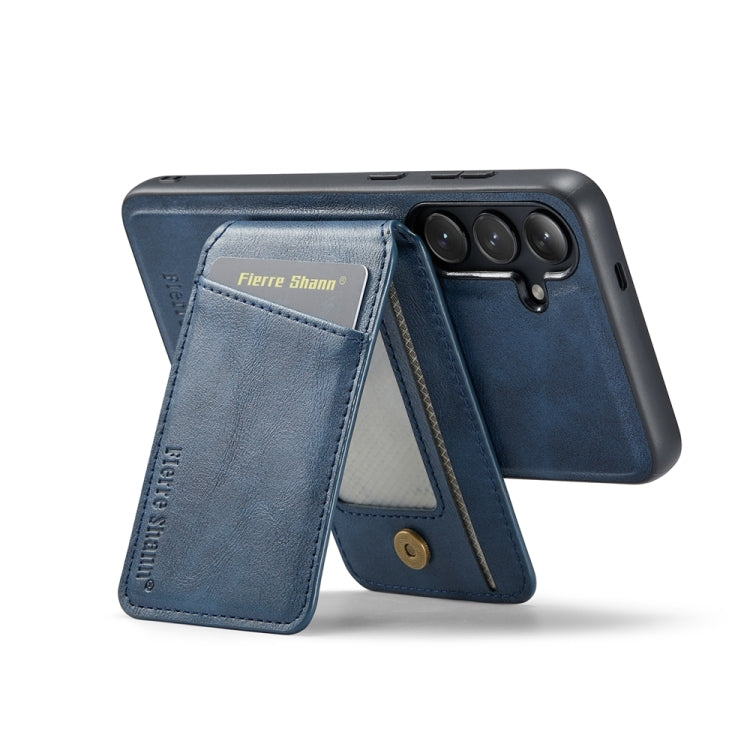 For Samsung Galaxy S24+ 5G Fierre Shann Cowhide Vertical Flip Magnetic Card Holder Phone Case(Blue) - Galaxy S24+ 5G Cases by FIERRE SHANN | Online Shopping South Africa | PMC Jewellery | Buy Now Pay Later Mobicred