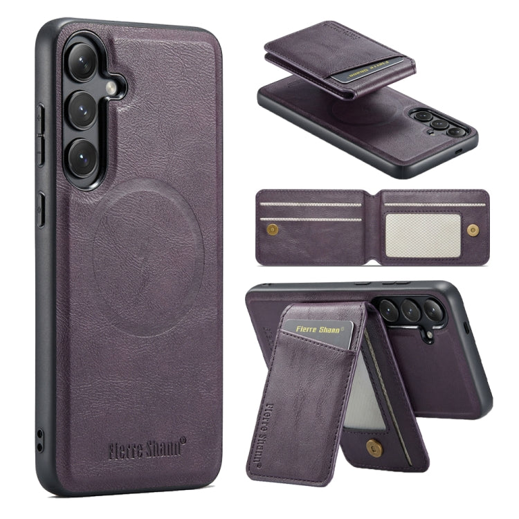 For Samsung Galaxy S24+ 5G Fierre Shann Cowhide Vertical Flip Magnetic Card Holder Phone Case(Purple) - free shipping - PMC Jewellery - Order now!