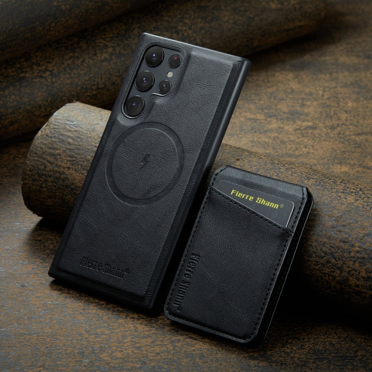 For Samsung Galaxy S24 Ultra 5G Fierre Shann Cowhide Vertical Flip Magnetic Card Holder Phone Case(Black) - Galaxy S24 Ultra 5G Cases by FIERRE SHANN | Online Shopping South Africa | PMC Jewellery | Buy Now Pay Later Mobicred