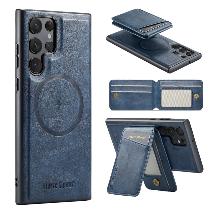 For Samsung Galaxy S24 Ultra 5G Fierre Shann Cowhide Vertical Flip Magnetic Card Holder Phone Case(Blue) - free shipping - PMC Jewellery - Order now!